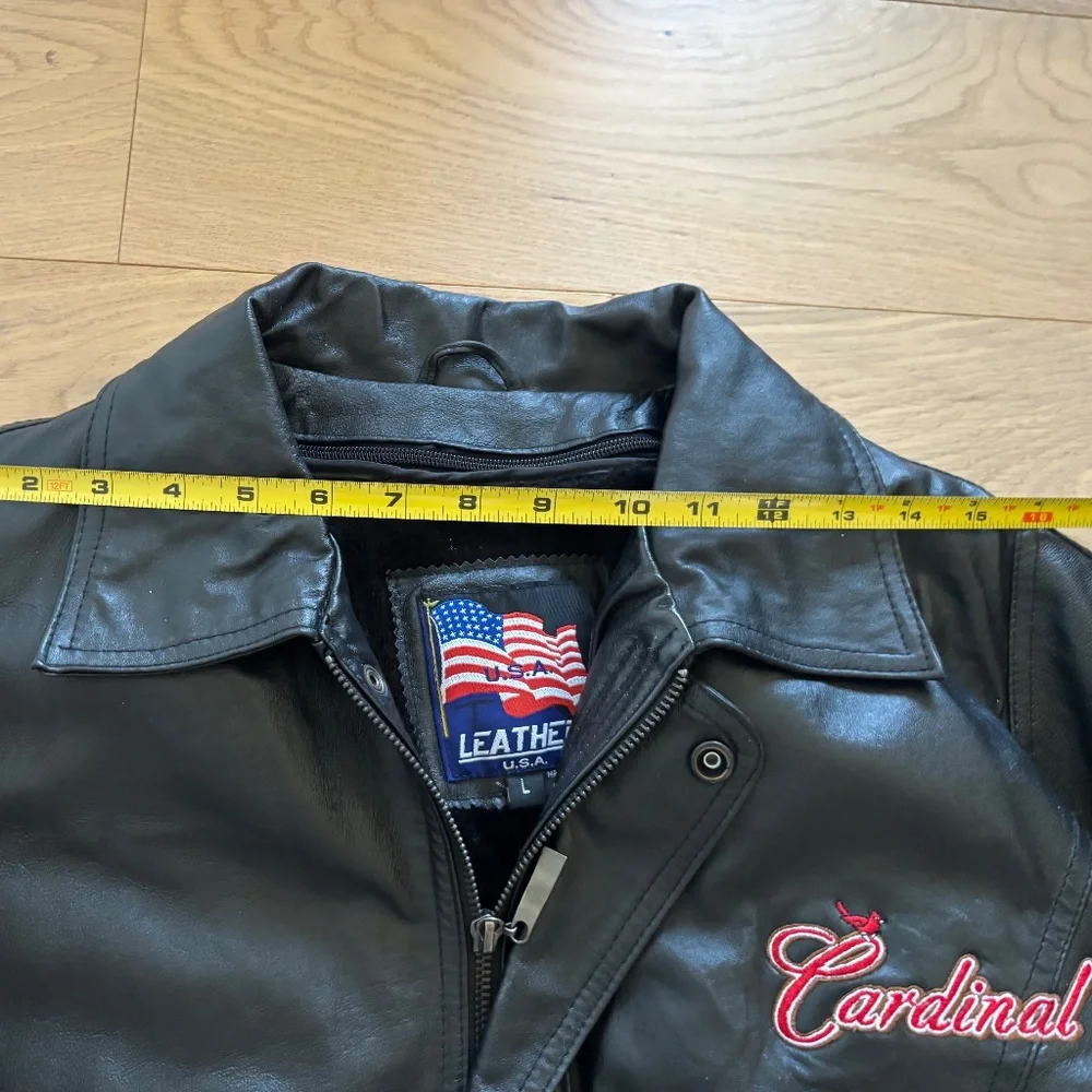 St. Louis Cardinal U.S.A. Leather Jacket Men's Size Large Removable Fleece VTG